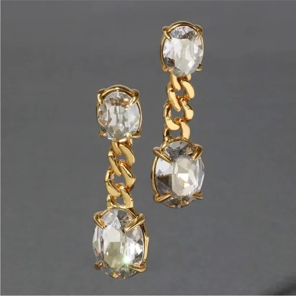ALEXIS BITTAR • Bonbon Clear Crystal Drop Elegant Edgy Chain Drop Earrings - Picture 3 of 12
